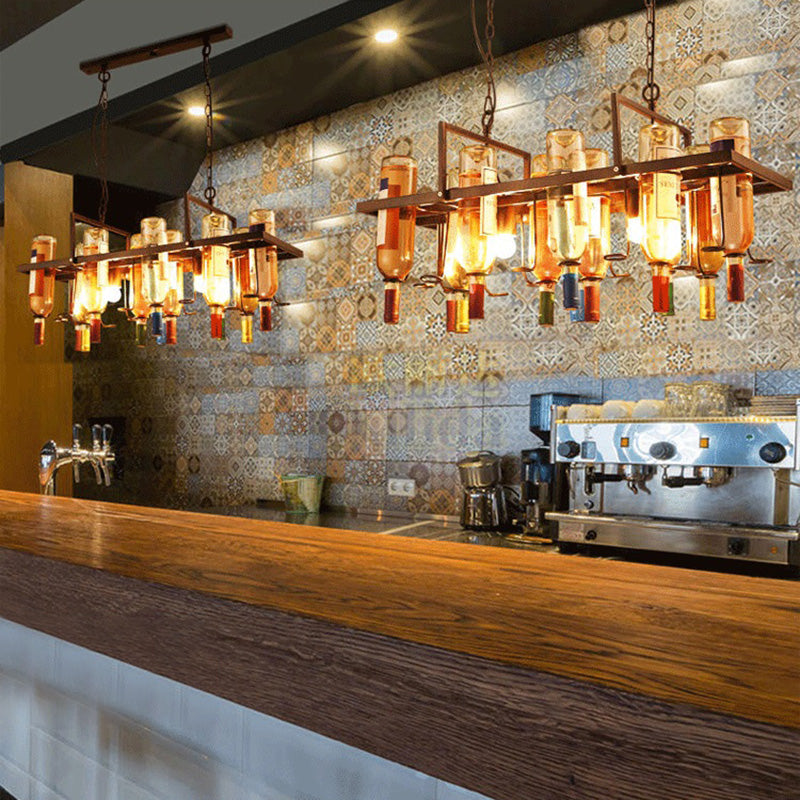 Eiland hanger verlichting vintage stijl balk hangende plafondarmatuur met flessen metalen tint in meerkleurig