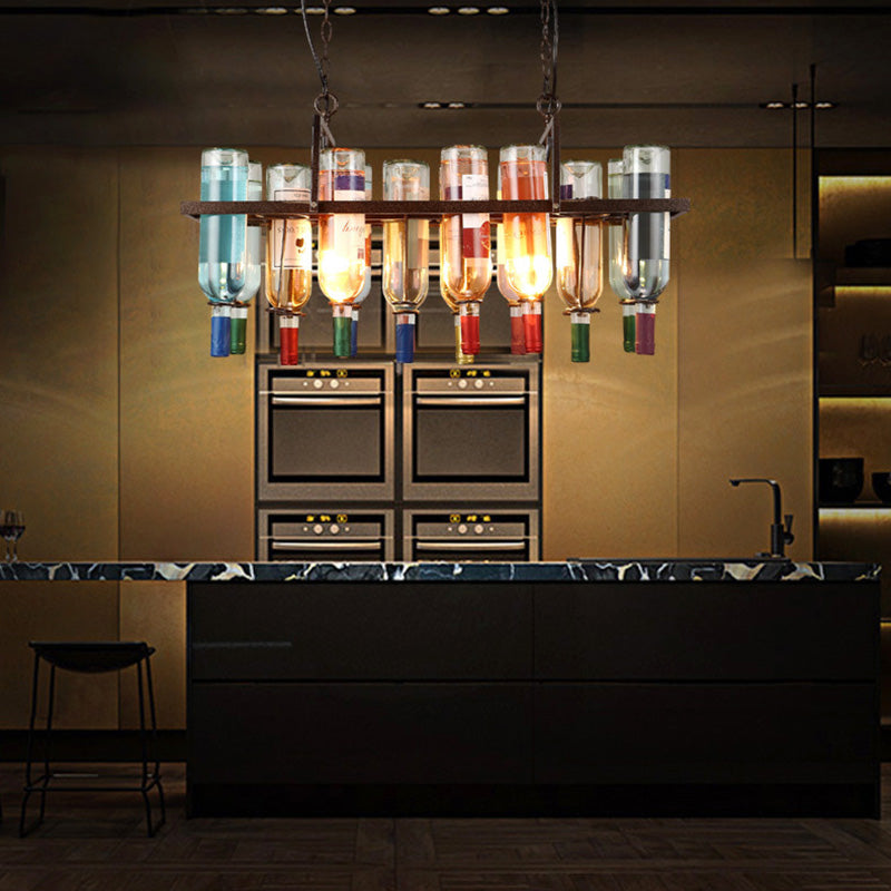 Eiland hanger verlichting vintage stijl balk hangende plafondarmatuur met flessen metalen tint in meerkleurig