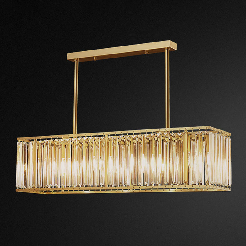 Luce a sospensione dell'isola a LED in oro in rame nella moderna lampada appesa al cristallo rettangolare per sala da pranzo
