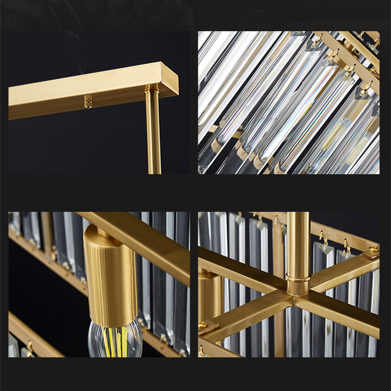 Luce a sospensione dell'isola a LED in oro in rame nella moderna lampada appesa al cristallo rettangolare per sala da pranzo