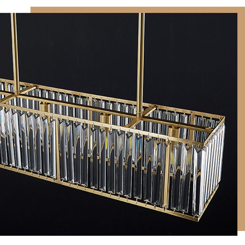 Luce a sospensione dell'isola a LED in oro in rame nella moderna lampada appesa al cristallo rettangolare per sala da pranzo