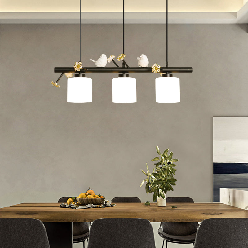 Opal Glossy Glass Shade 3 Lights Isola Isola Accenda Lampade isola di transizione dell'isola per sala da pranzo