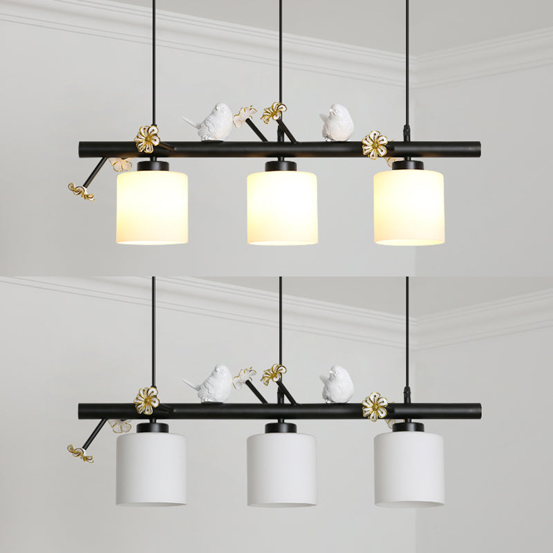 Opal Glossy Glass Shade 3 Lights Isola Isola Accenda Lampade isola di transizione dell'isola per sala da pranzo