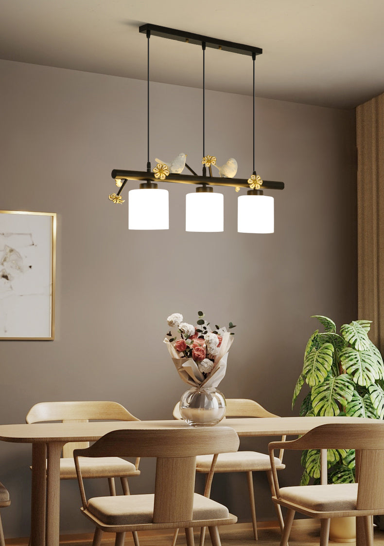 Opal Glossy Glass Shade 3 Lights Isola Isola Accenda Lampade isola di transizione dell'isola per sala da pranzo
