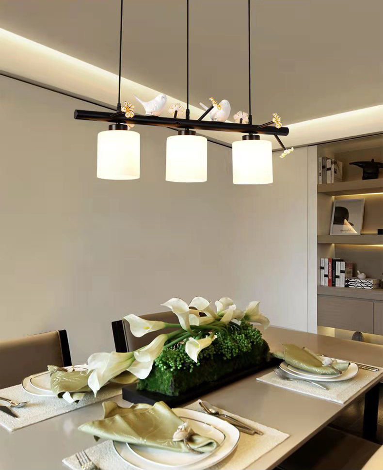 Opal Glossy Glass Shade 3 Lights Isola Isola Accenda Lampade isola di transizione dell'isola per sala da pranzo