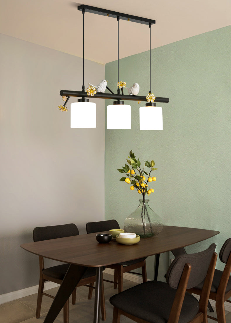 Opal Glossy Glass Shade 3 Lights Isola Isola Accenda Lampade isola di transizione dell'isola per sala da pranzo