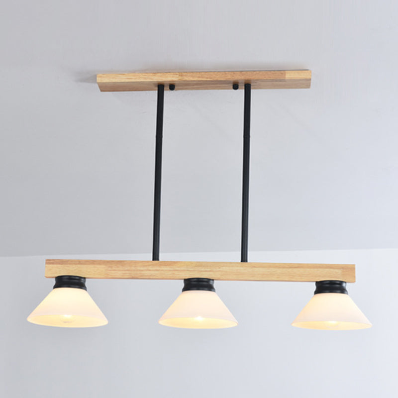 Cone Wood and Glass Island Ceiling Light Transitional Dining Room Island Light Fixtures