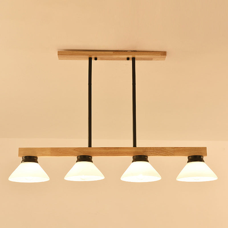 Cone Wood and Glass Island Ceiling Light Transitional Dining Room Island Light Fixtures