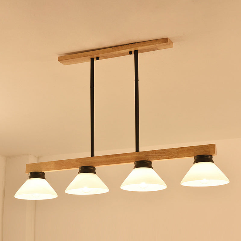Cone Wood and Glass Island Ceiling Light Transitional Dining Room Island Light Fixtures