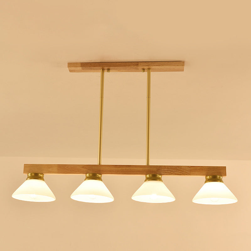 Cone Wood and Glass Island Ceiling Light Transitional Dining Room Island Light Fixtures