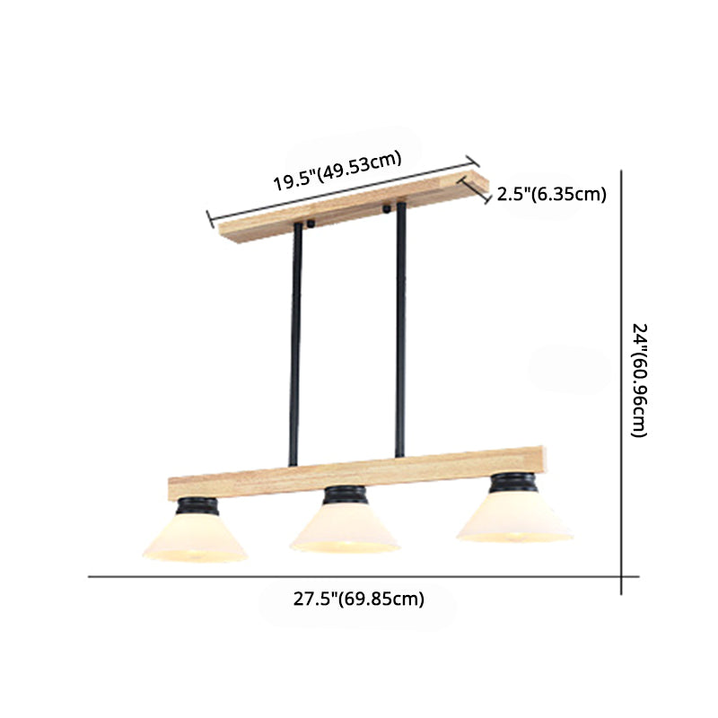 Cone Wood and Glass Island Ceiling Light Transitional Dining Room Island Light Fixtures