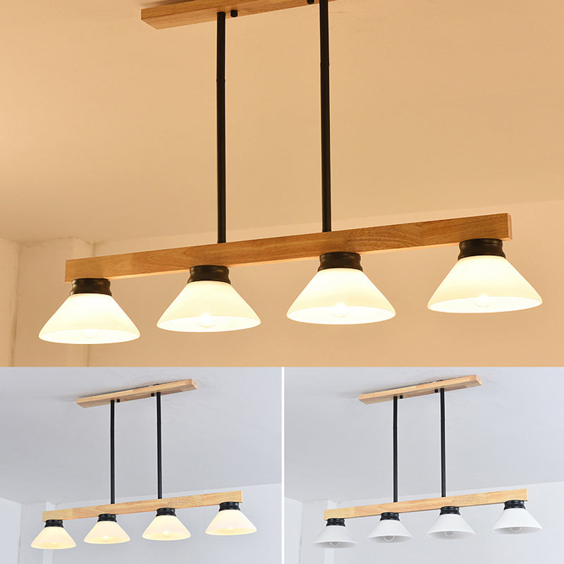 Cone Wood and Glass Island Ceiling Light Transitional Dining Room Island Light Fixtures