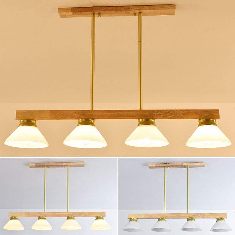 Cone Wood and Glass Island Ceiling Light Transitional Dining Room Island Light Fixtures