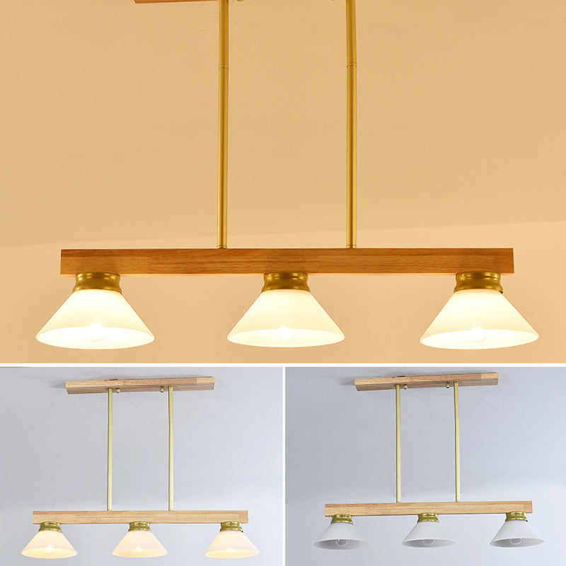 Cone Wood and Glass Island Ceiling Light Transitional Dining Room Island Light Fixtures