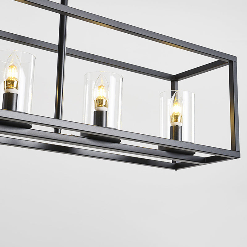Glass 5 Lights Island Pendant Chandelier Rectangle Industrial Island Light Fixtures for Dining Room