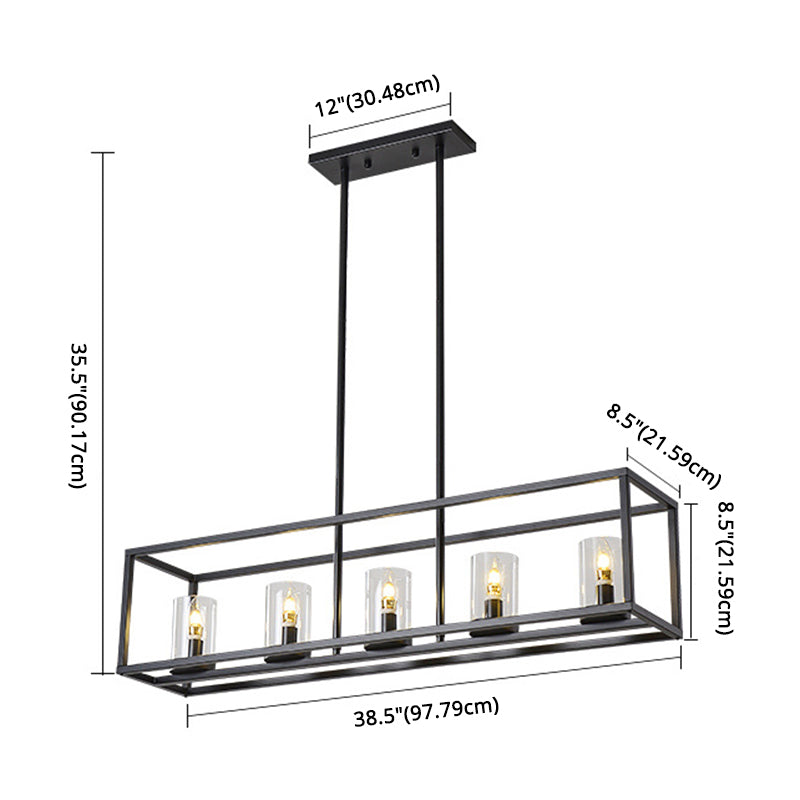 Glass 5 Lights Island Pendant Chandelier Rectangle Industrial Island Light Fixtures for Dining Room