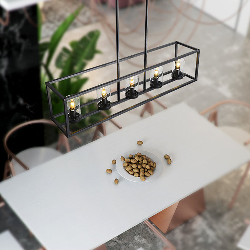 Glass 5 Lights Island Pendant Chandelier Rectangle Industrial Island Light Fixtures for Dining Room