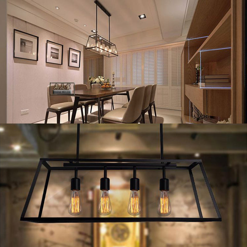 Luce a sospensione in vetro Black Island in stile Creative Creative industriale Luce in ferro battuto a 4 luci per luogo commerciale