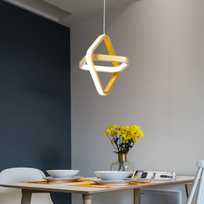 Golden Interlocking Pendant Light Fixture Simplicity 2-Light Metal Drop Lamp for Dining Room