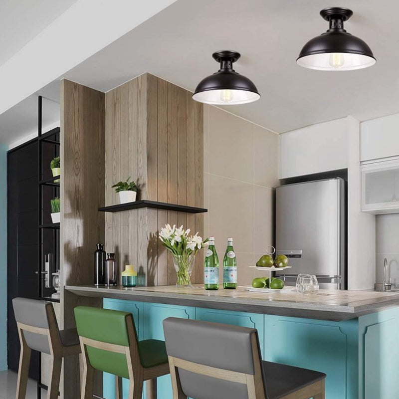 Luminaire semi-encastré en métal noir, plafonnier semi-encastré de style industriel pour grange