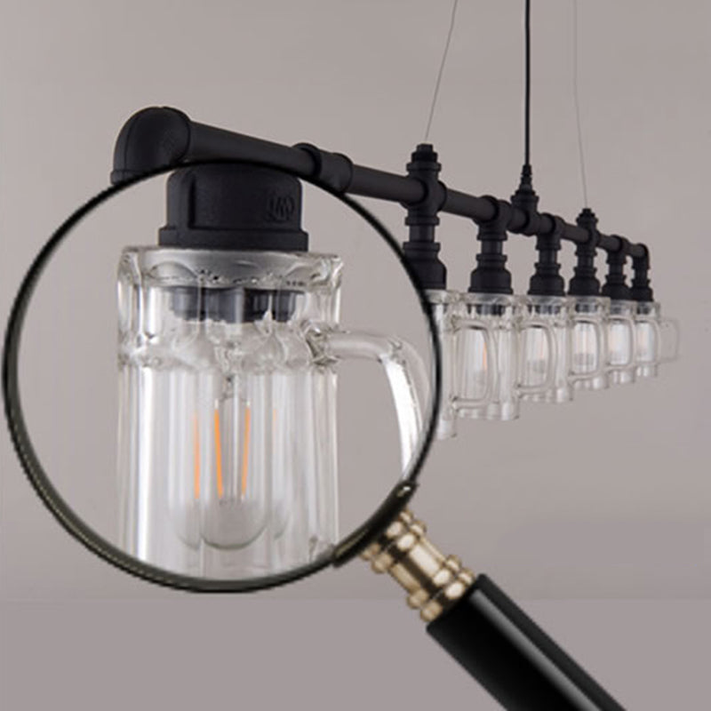 Cup Bar Island Pendant Lighting Industrial Style Metal Black Island Chandelier Light