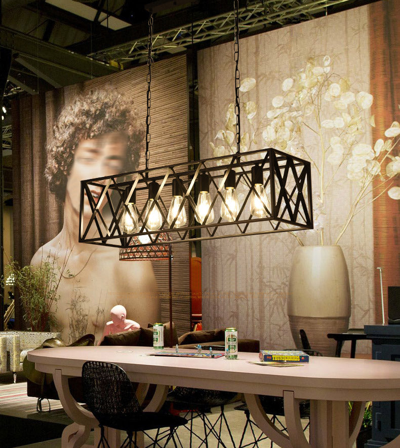 Iluminación colgante de isla metálica INDUSTRIA RESTAURADA NEGRA RESTAURANTE CANDELIER DEL POSTENTO