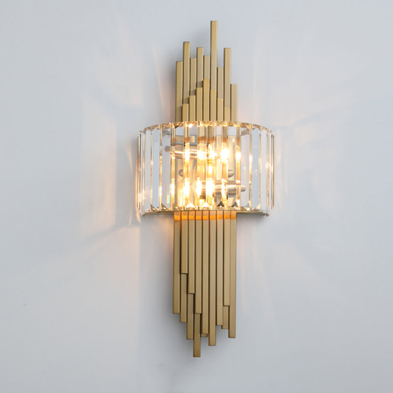 Electroplated Gold Crystal Wall Mount Lamp Postmodern Style Metal Geometric Lines Sconce Light for Dining Room