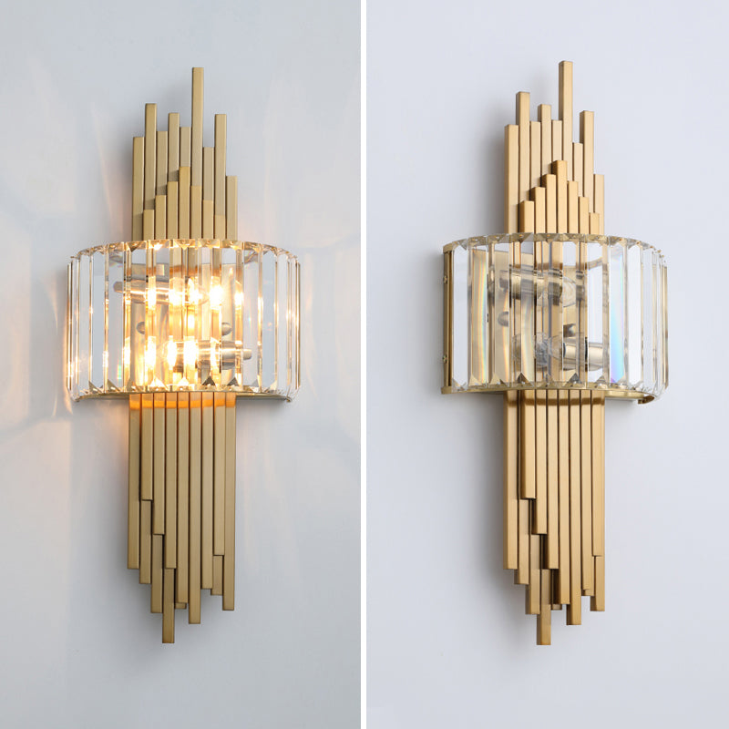 Electroplated Gold Crystal Wall Mount Lamp Postmodern Style Metal Geometric Lines Sconce Light for Dining Room