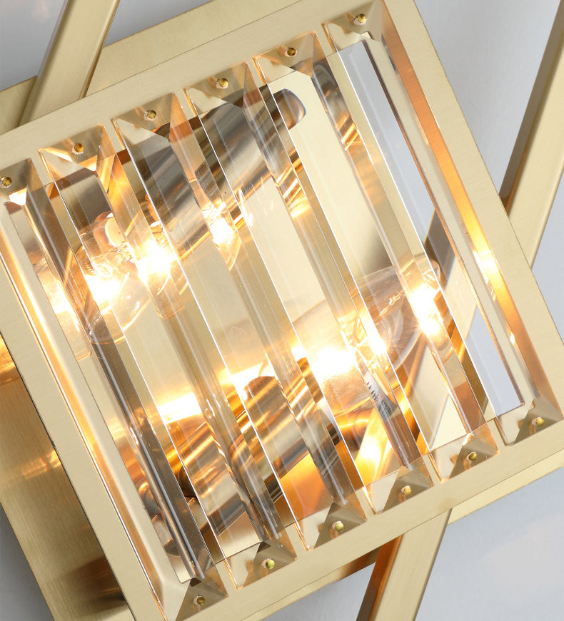 Electroplated Gold Crystal Wall Mount Lamp Postmodern Style Metal Geometric Lines Sconce Light for Dining Room