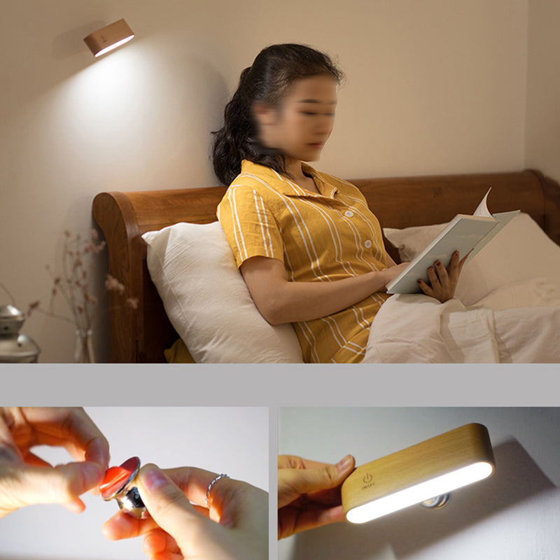 Simplicidad nórdica Luces de madera de madera Rectatable Rectangular Creative LED Lámpara de pared para dormitorio