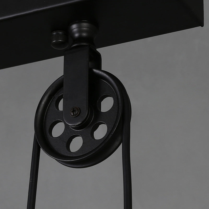 Black 3-Light Pulley Island Pendant Light in Industrial Retro Style Wrought Iron Hanging Lamp for Dining Room