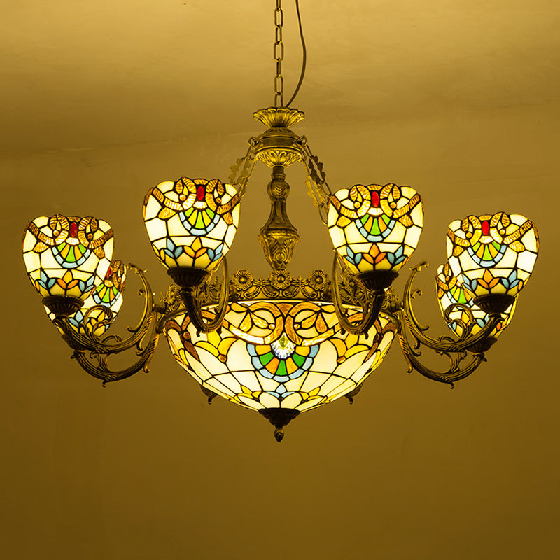 Lampada lampadario a forma di ciotola macchiata di vetro in vetro a pendente in stile tiffante beige