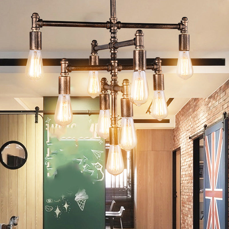 Metal Tubes Chandelier Pendant Light Industrial Style Restaurant Ceiling Chandelier in Rust