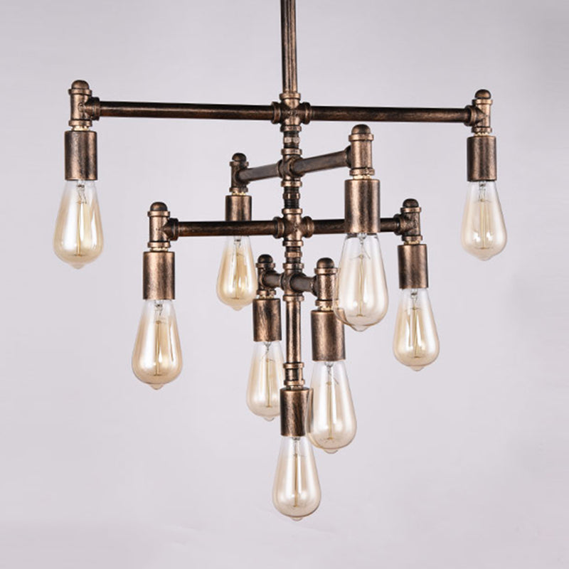 Metal Tubes Chandelier Pendant Light Industrial Style Restaurant Ceiling Chandelier in Rust