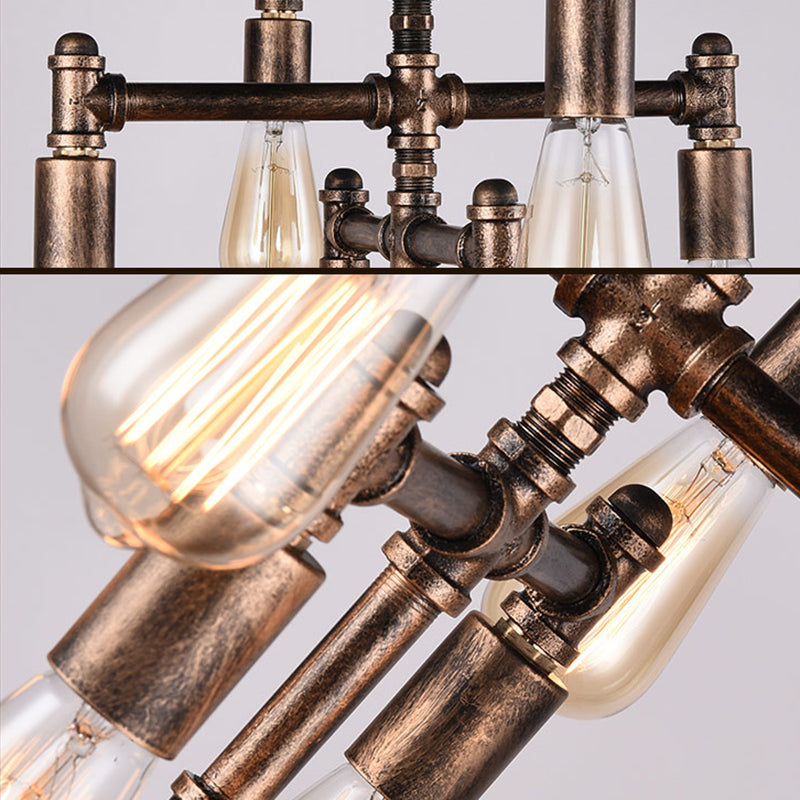 Metal Tubes Chandelier Pendant Light Industrial Style Restaurant Ceiling Chandelier in Rust
