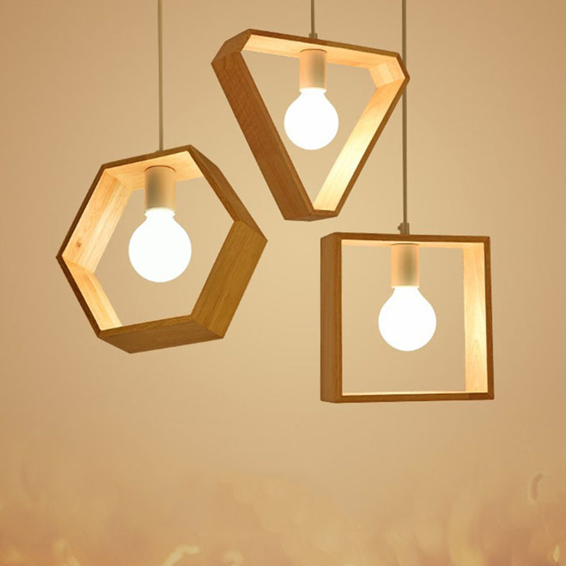 Houten geometrische hangende lamp Minimalistisch lampje met één bulb voor eetkamer