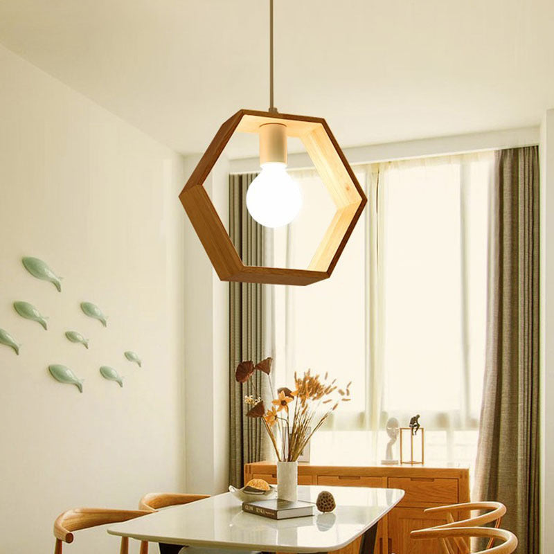 Houten geometrische hangende lamp Minimalistisch lampje met één bulb voor eetkamer