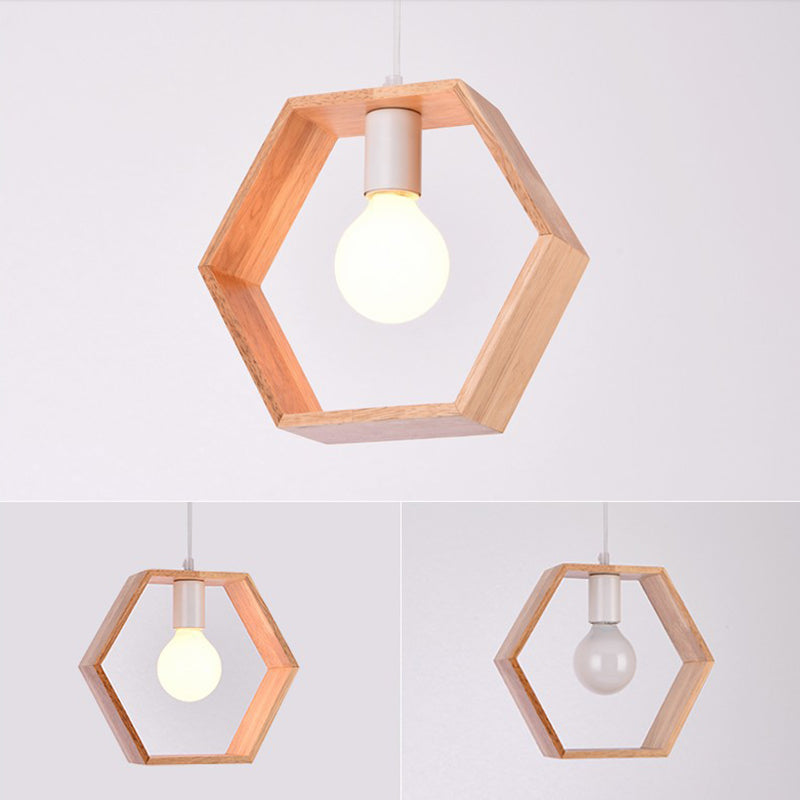 Houten geometrische hangende lamp Minimalistisch lampje met één bulb voor eetkamer