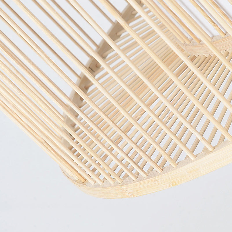 Hand-worked Drum Shaped Pendant Modern Wood 1-Light Restaurant Hanging Lighting