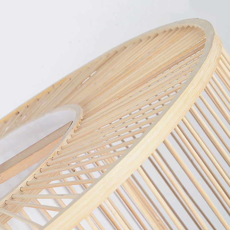 Hand-worked Drum Shaped Pendant Modern Wood 1-Light Restaurant Hanging Lighting