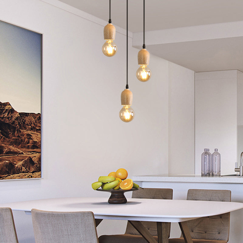 Mini cluster a sospensione Luce minimalista in legno naturale sala da pranzo lampada a goccia in beige