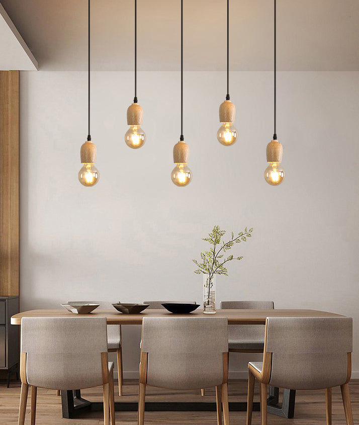 Mini cluster a sospensione Luce minimalista in legno naturale sala da pranzo lampada a goccia in beige