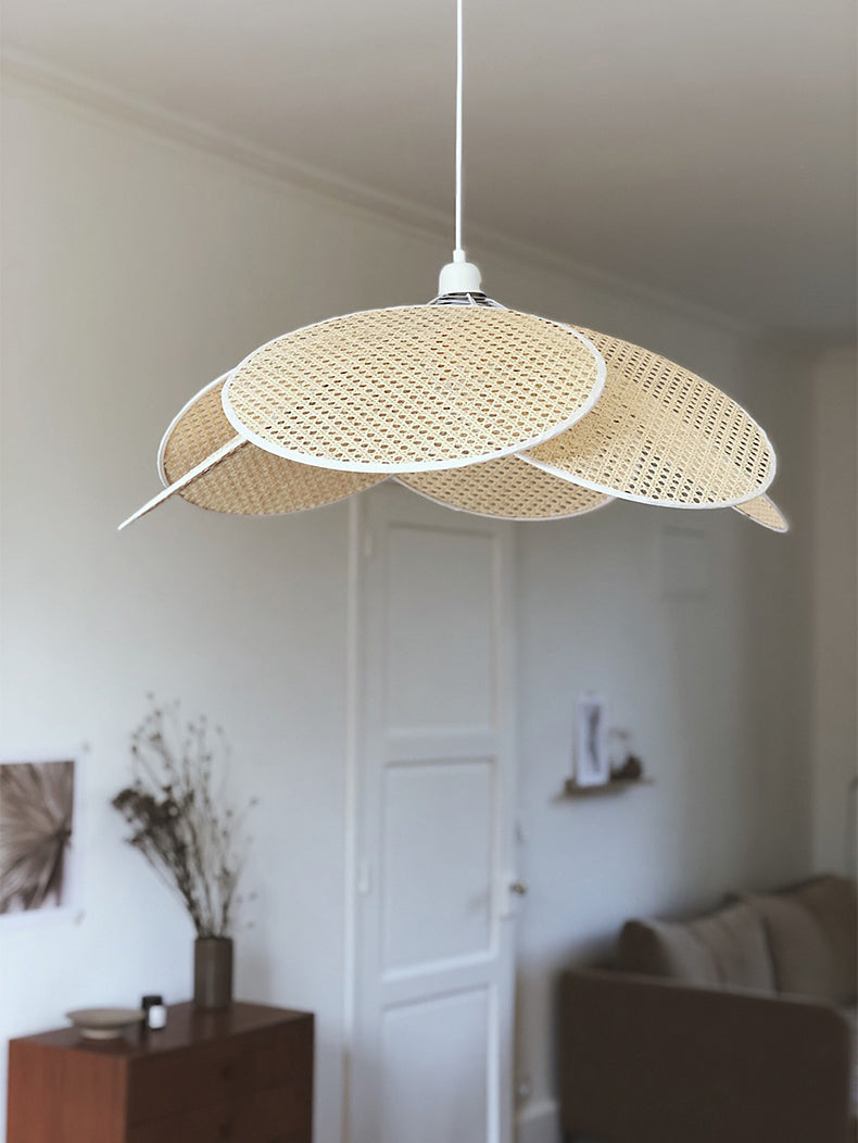 Modern Minimalist Style Symmetrical Pendant Lighting Fixtures Rattan 1 Light Pendant Light Kit for Living Room