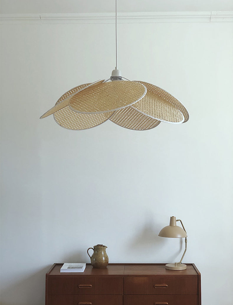 Modern Minimalist Style Symmetrical Pendant Lighting Fixtures Rattan 1 Light Pendant Light Kit for Living Room