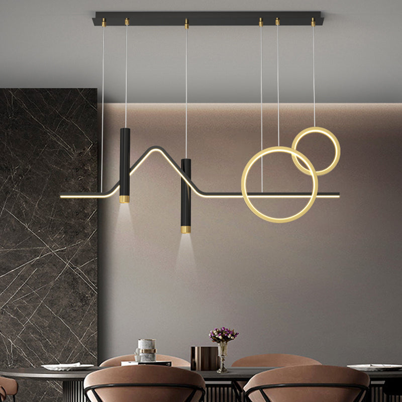 Luce a ciondolo a Linear Isola LED in ferro battuto in moderna luce gel di silice in stile di lusso in nero e oro