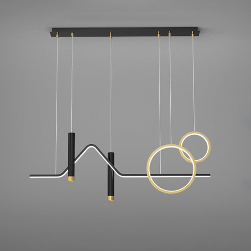 Luce a ciondolo a Linear Isola LED in ferro battuto in moderna luce gel di silice in stile di lusso in nero e oro