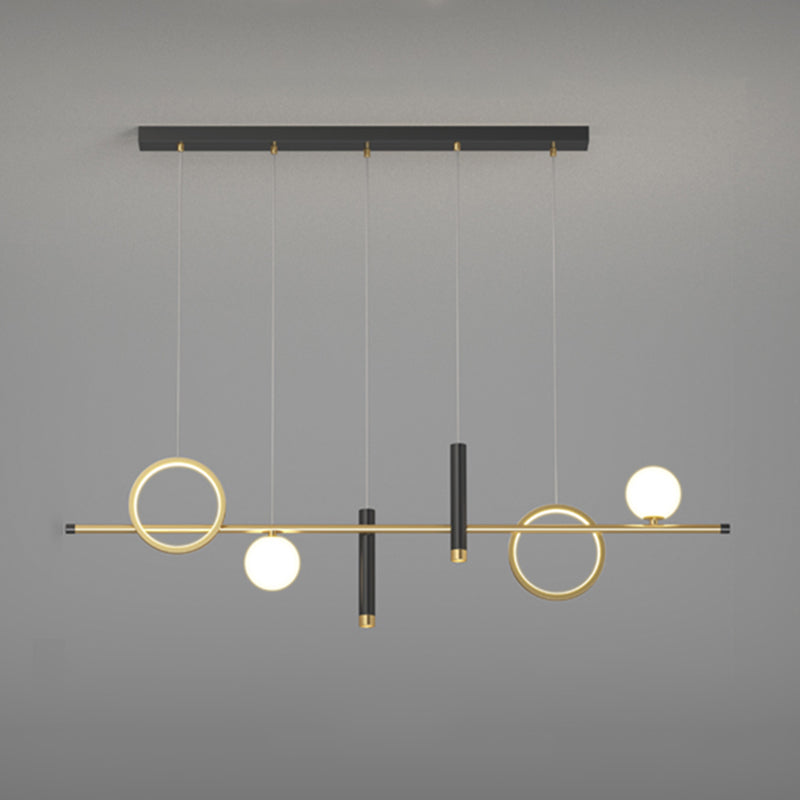 Luce a ciondolo a Linear Isola LED in ferro battuto in moderna luce gel di silice in stile di lusso in nero e oro