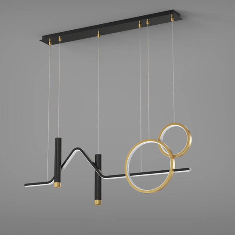 Luce a ciondolo a Linear Isola LED in ferro battuto in moderna luce gel di silice in stile di lusso in nero e oro