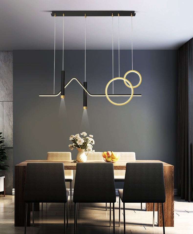 Luce a ciondolo a Linear Isola LED in ferro battuto in moderna luce gel di silice in stile di lusso in nero e oro