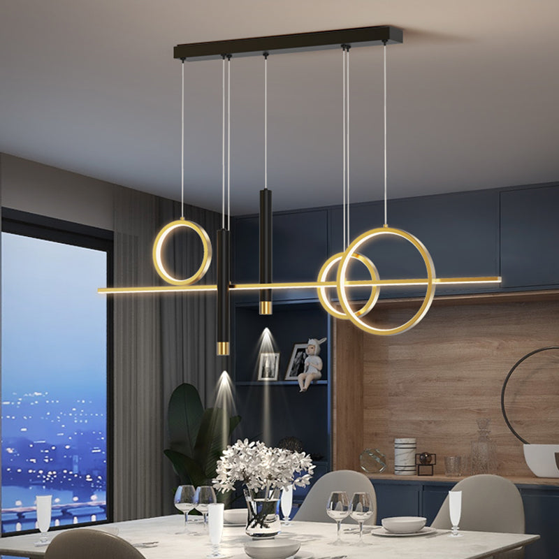Luce a sospensione dell'isola a LED lineare in alluminio in moderna luce del soffitto in ferro battuto in stile creativo con ombra acrilica